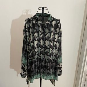 TOPSHOP Houndstooth Sheer Button-Down Blouse